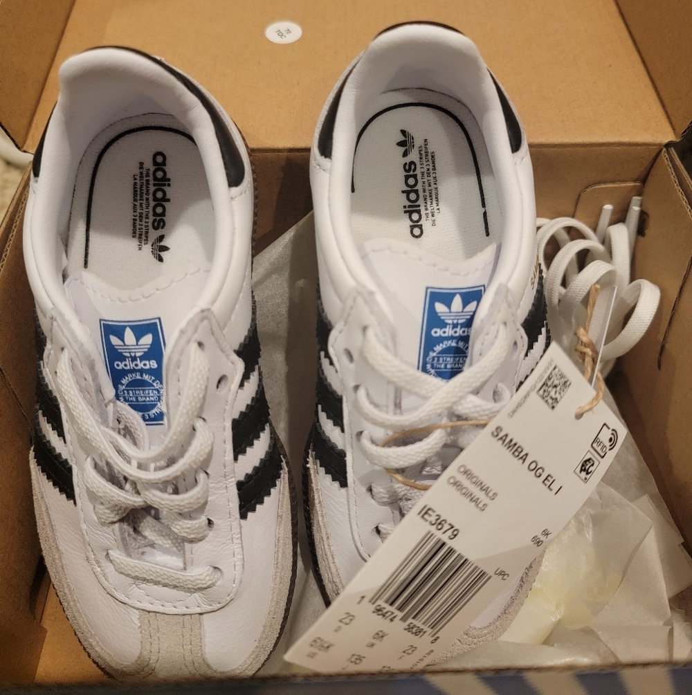 NEW Adidas Samba OG EL I Cloud White/Core Black/Gum TODDLER Sneakers 6.5K US - Picture 3 of 6